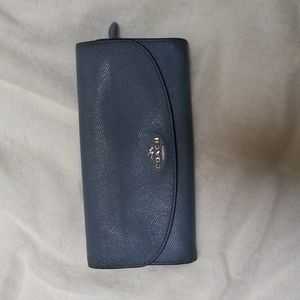 COACH Bifold Wallet Clutch Blue Leather Snap Closure Change, ID Cards Zip Change